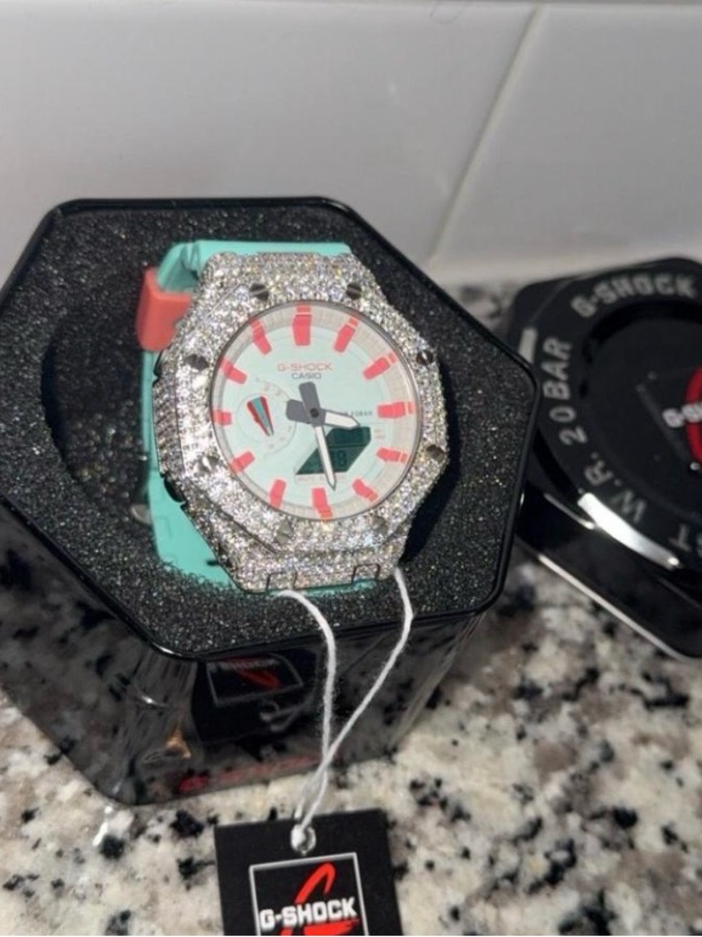 G-Shock Mint Green and Coral Analog-Digital Watch with Crystal Bezel